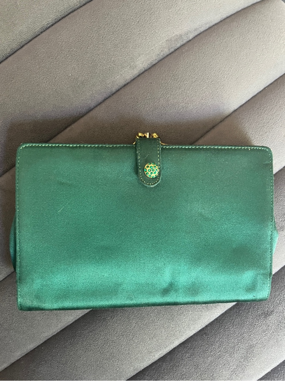 Vintage Koret Emerald Green Satin Wallet Gold clutch bag purse